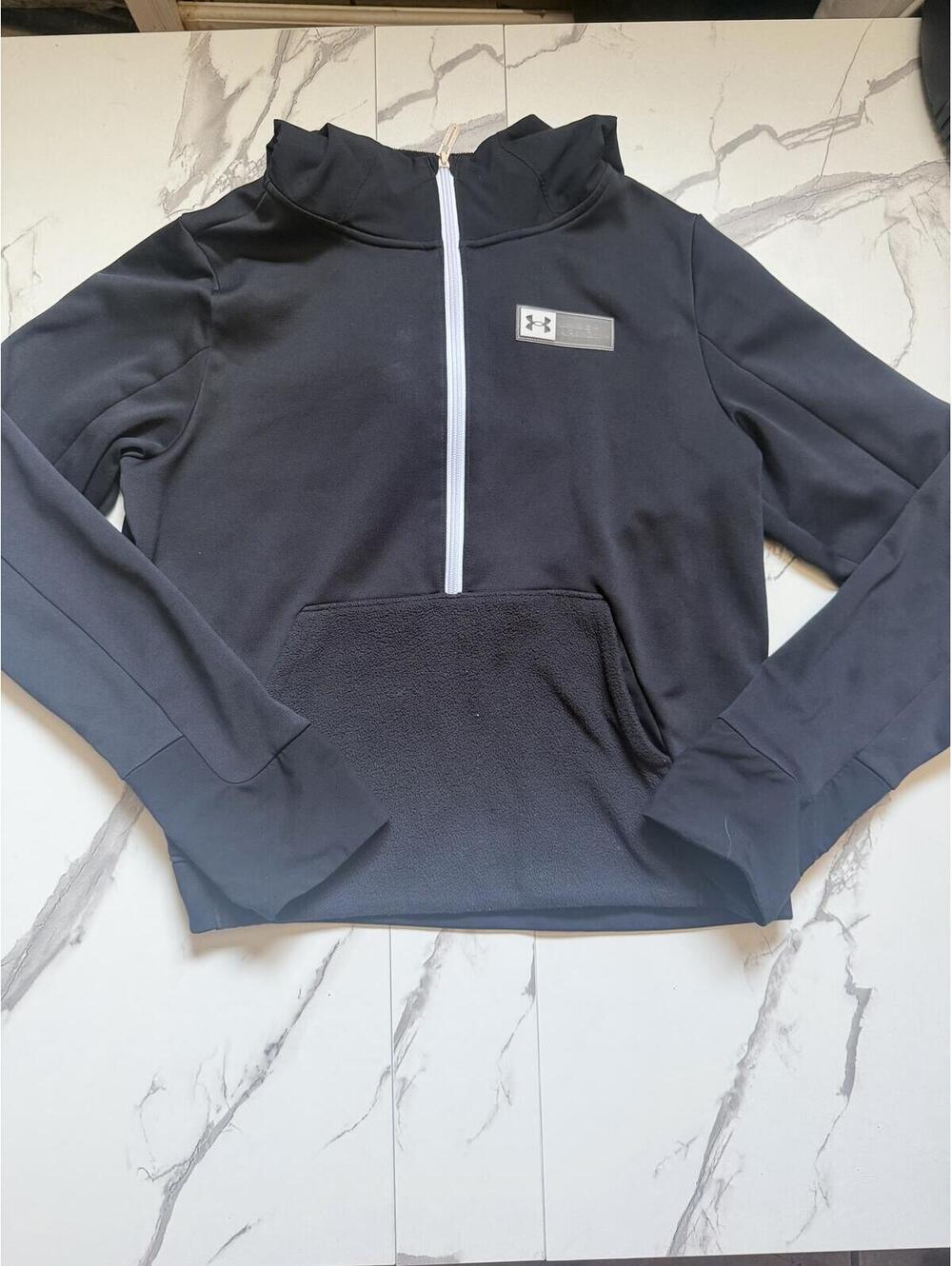 Under Armour Fleece Lined Quarter Zip Hoodie Black Athleisure Size SM